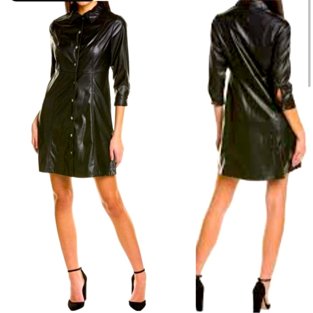 Brand new with tags.  Nanette Lepore Black Faux Leather Shirt Dress